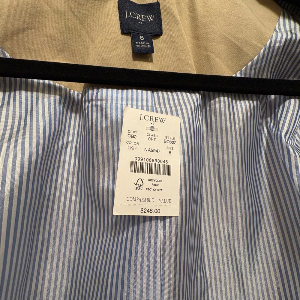 NWT J.Crew Factory Light Khaki Trench Coat Size 8, Classic Neutral Preppy BO622 - Picture 8 of 12